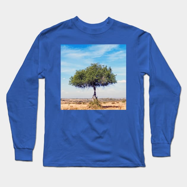 Africa Tree in Landscape Long Sleeve T-Shirt by ellenhenryart